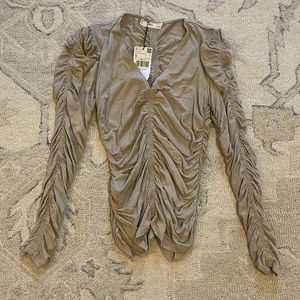 NWT Mango Tan Ruched Top Sz S